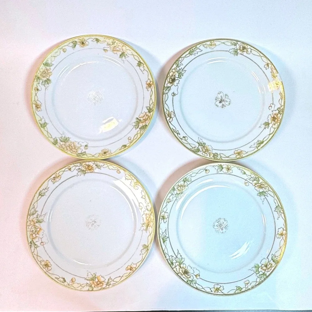 Antique Nippon Morimura Bros Set of 4 Floral & Gold 7.5